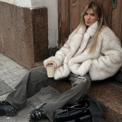 luxury fluffy fur coat for women