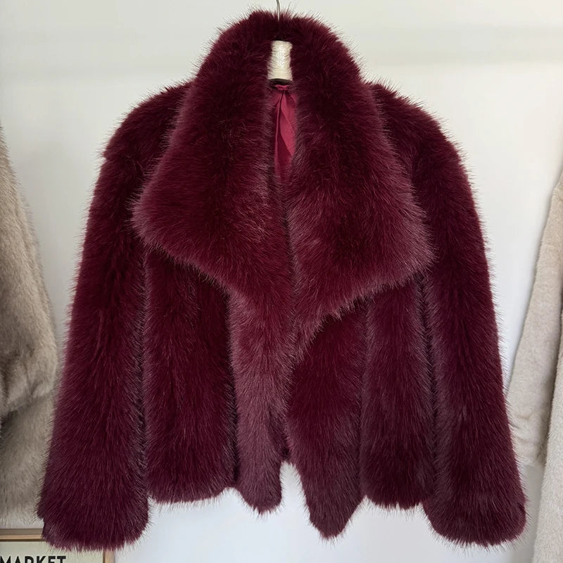luxury fluffy fur coat for women