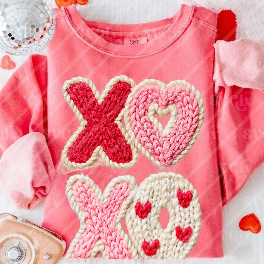 Valentines Day Faux Yarn XOXO DIY Iron-On Heat Transfer Sticker Decals T-shirts Sweatshirts Bags Pillowcases Clothing Decor