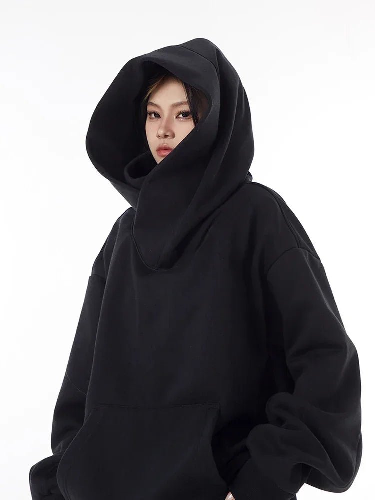 Y2K Vintage Autumn Solid Color Hoodies for Men - Hip Hop Streetwear Oversized Sweatshirt - Kaiju Mafia