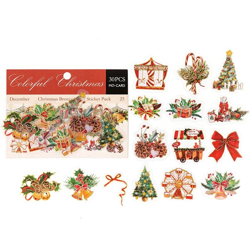 30pcs/pack Christmas Series Bronzing Craft Sticker DIY Vintage Festival Scrapbooking Material Label Diary Junk Journal Planner - Kaiju Mafia
