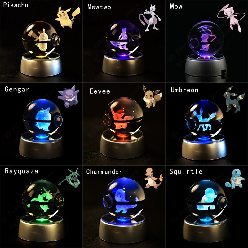 Pokemon 3D Crystal Ball Lamp Set - Perfect Kids Birthday Gift! - Kaiju Mafia