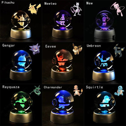 Pokemon 3D Crystal Ball Lamp Set - Perfect Kids Birthday Gift! - Kaiju Mafia