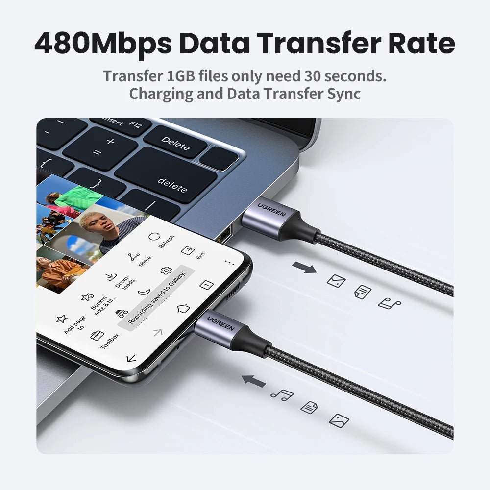 Fast Charging USB C Cable for Xiaomi Samsung iPhone iPad Poco - 18W UGREEN 3A Data Cable - Kaiju Mafia