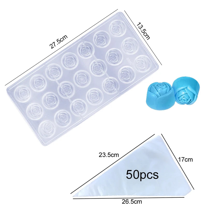 1PC Chocolate Mold Plastic with Piping Bag Household Kitchen DIY Baking Tool Candies Rose Heart-shaped for Valentine Day TMZ