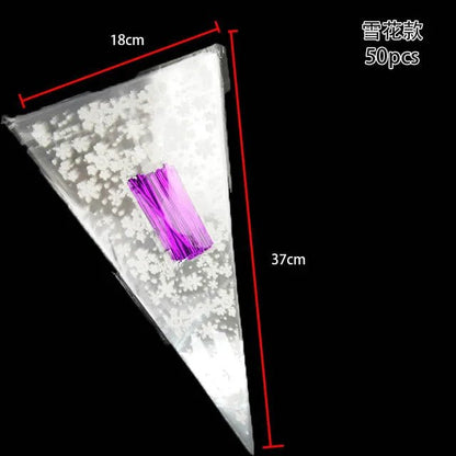 50pcs/Lot DIY Candy Bag Wedding Favors Halloween Christmas Party Decor Sweet Cellophane Print Cone Storage with Organza Pouches - Kaiju Mafia