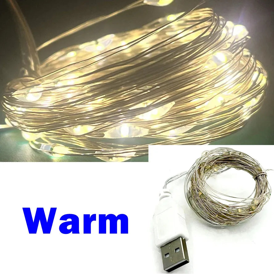 5/10/20M USB LED String Lights Copper Silver Wire Garland Light Waterproof Fairy Lights For Christmas Wedding Party Decoration