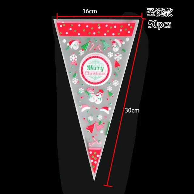 50pcs/Lot DIY Candy Bag Wedding Favors Halloween Christmas Party Decor Sweet Cellophane Print Cone Storage with Organza Pouches - Kaiju Mafia