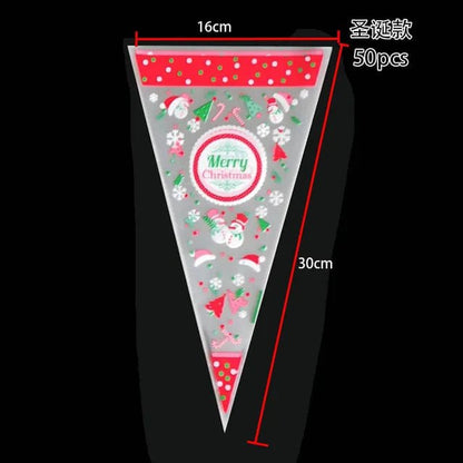 50pcs/Lot DIY Candy Bag Wedding Favors Halloween Christmas Party Decor Sweet Cellophane Print Cone Storage with Organza Pouches - Kaiju Mafia