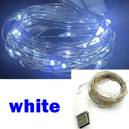 5/10/20M USB LED String Lights Copper Silver Wire Garland Light Waterproof Fairy Lights For Christmas Wedding Party Decoration