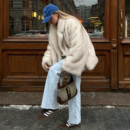 Neo Mint 2024 Winter Gradient Fur Coat - Trendy Oversized Fox Jacket for Girls