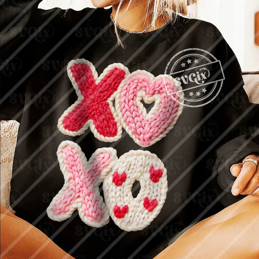 Valentines Day Faux Yarn XOXO DIY Iron-On Heat Transfer Sticker Decals T-shirts Sweatshirts Bags Pillowcases Clothing Decor