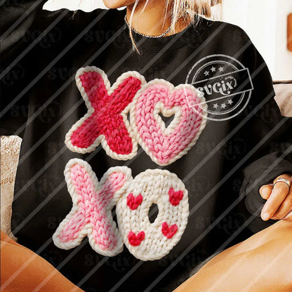Valentines Day Faux Yarn XOXO DIY Iron-On Heat Transfer Sticker Decals T-shirts Sweatshirts Bags Pillowcases Clothing Decor