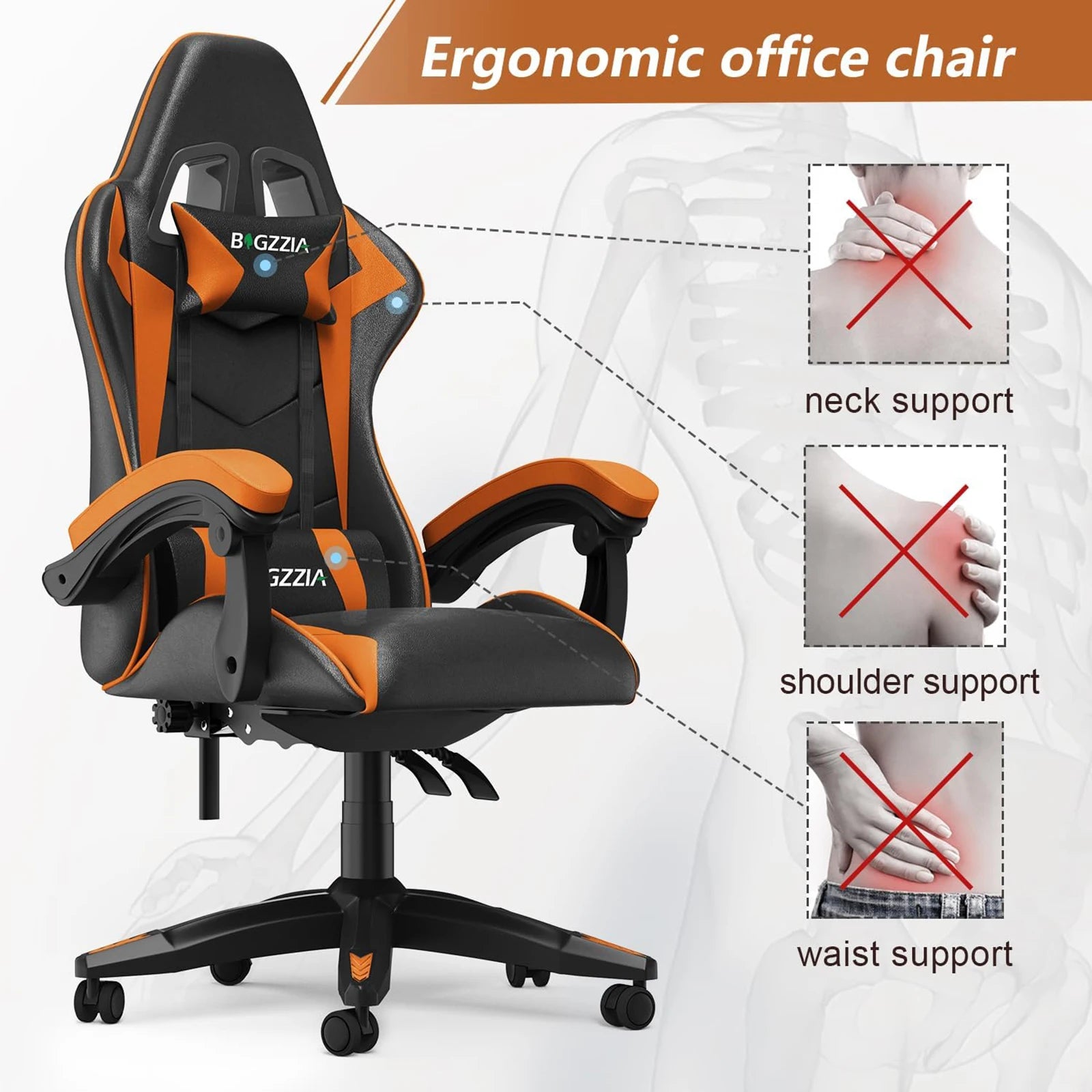 Gaming Chair Office Chair Ergonomic PU Leather Computer Desk Chair with Headrest and Lumbar Support Game Chairs Racing Chair