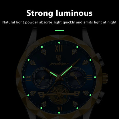 POEDAGAR Luxury Man Wristwatch Waterproof Luminous Chronograph Watch for Men Stainless Steel Men&