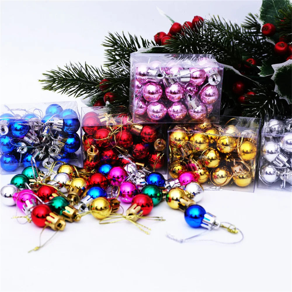 24pcs/Box 2cm Mini Christmas Ball Pendant Xmas Party Hanging Ball Ornament Shopping Mall Ceiling Christmas Tree Decorations