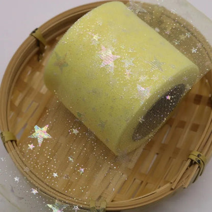 25yard Silver star Printed Tulle Cherry Blossom Mesh Fabric Rainbow Color Ribbon DIY Handmade Craft Ornament Material Supplies - Kaiju Mafia