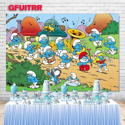MINISO Forest Smurfs Backdrop Boys Kids Birthday Party Decoration Photography Background Studio Booth Prop Baby Shower Banner - Kaiju Mafia