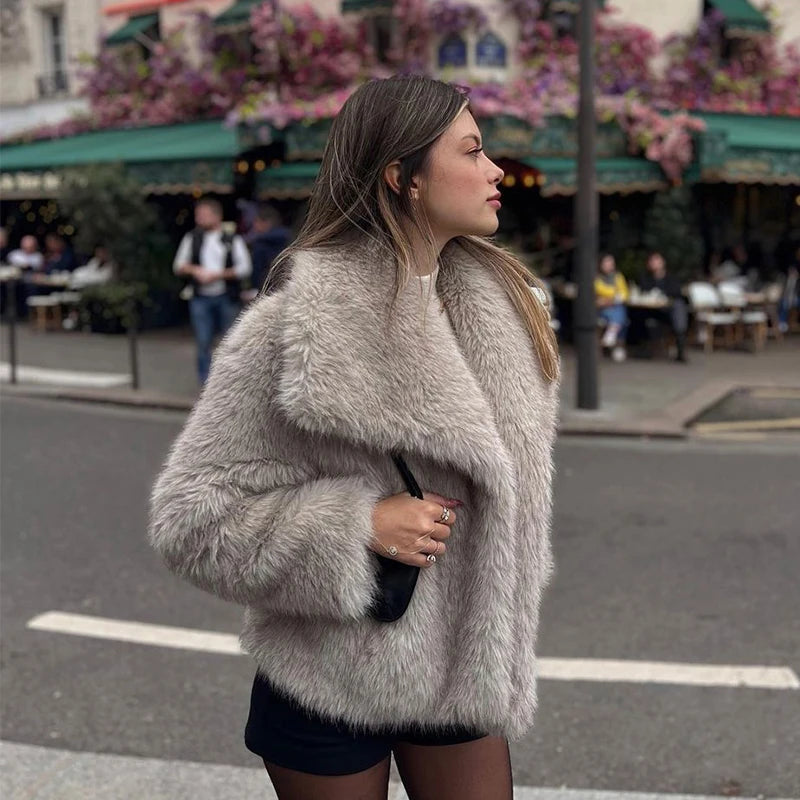 luxury fluffy fur coat for women