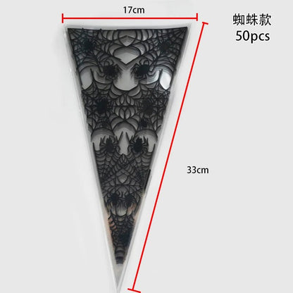 50pcs/Lot DIY Candy Bag Wedding Favors Halloween Christmas Party Decor Sweet Cellophane Print Cone Storage with Organza Pouches - Kaiju Mafia