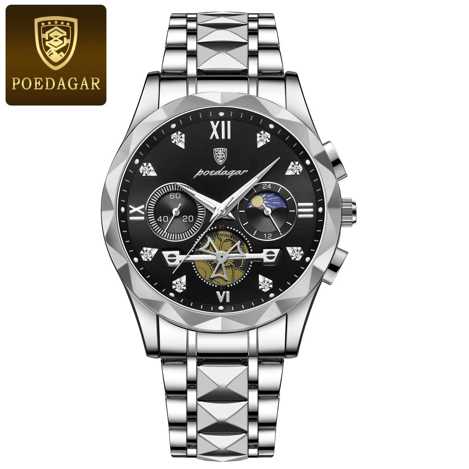 POEDAGAR Luxury Man Wristwatch Waterproof Luminous Chronograph Watch for Men Stainless Steel Men&