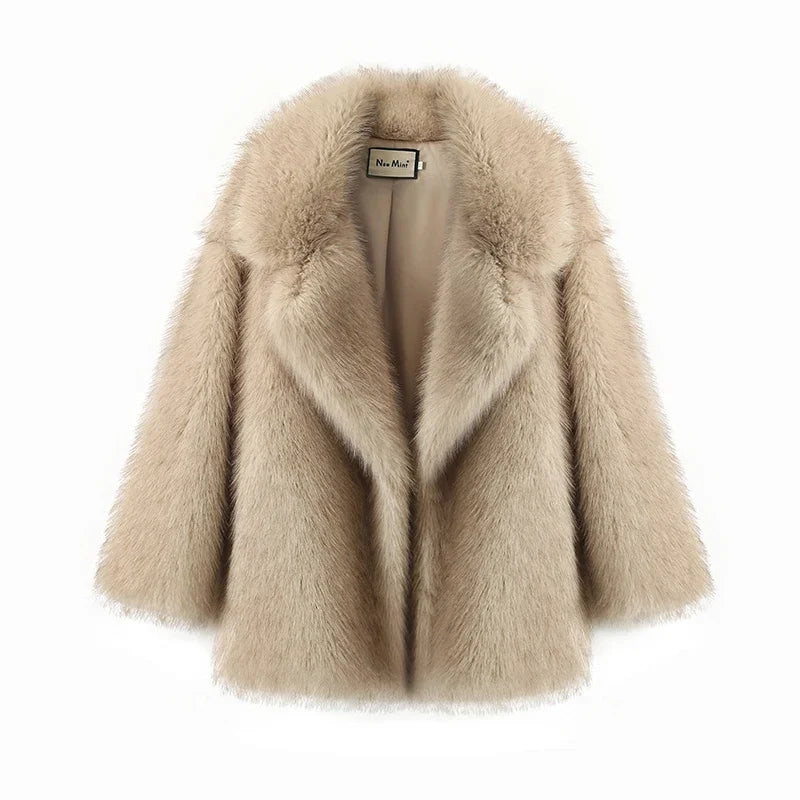 Neo Mint 2024 Winter Gradient Fur Coat - Trendy Oversized Fox Jacket for Girls