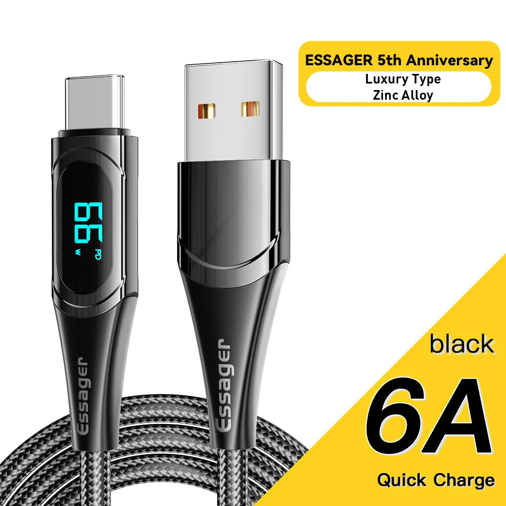 Essager USB Type C To USB C Cable 100W/5A PD Fast Charging Charger Wire Cord For Macbook Xiaomi Samsung Type-C USBC Cable  2M